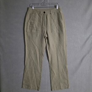 LL Bean Womens 100% Linen High Rise Roll Up Utility Style Pants Size 10